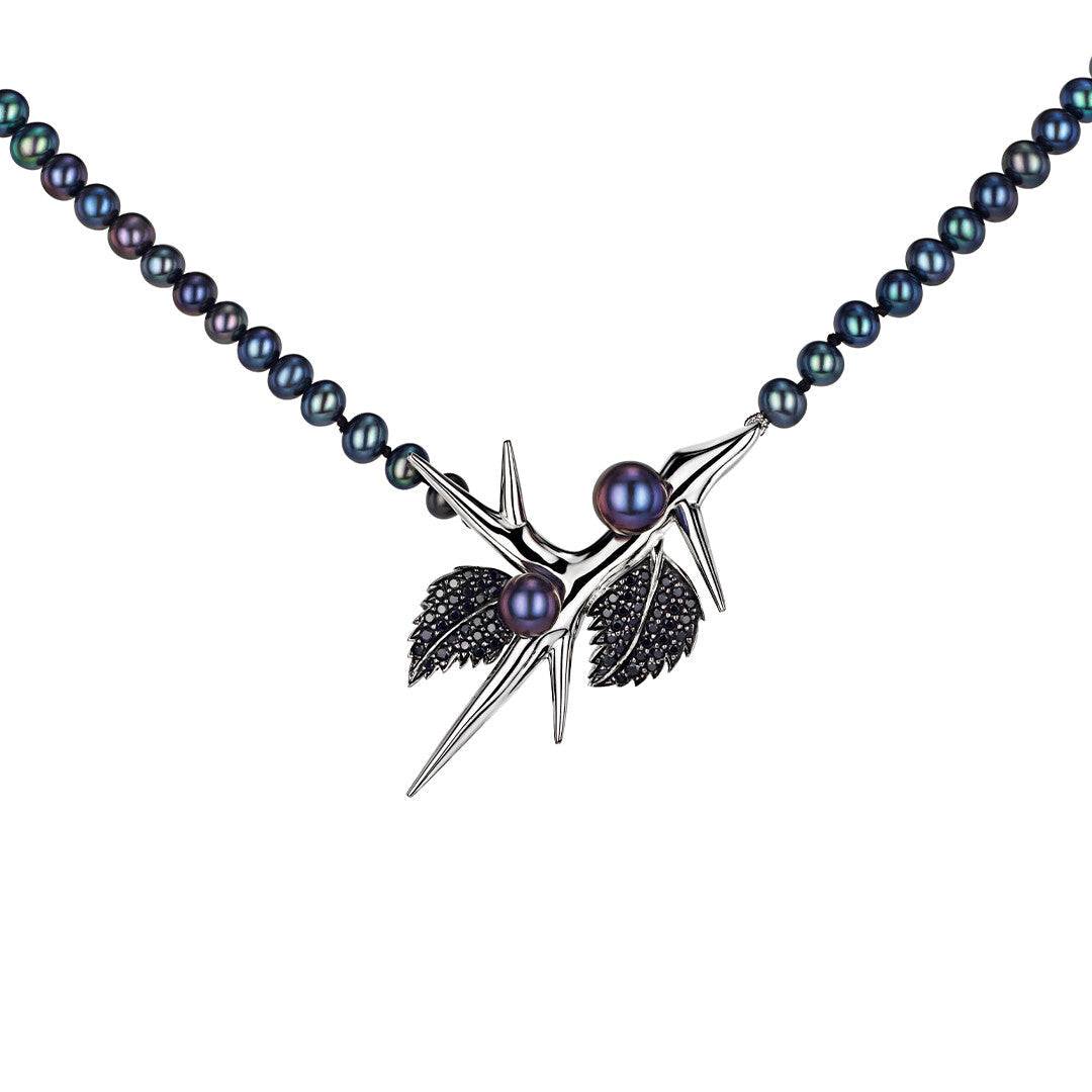Shaun Leane Blackthorn Sterling Silver Black Spinel Freshwater Pearl Necklace - Silver