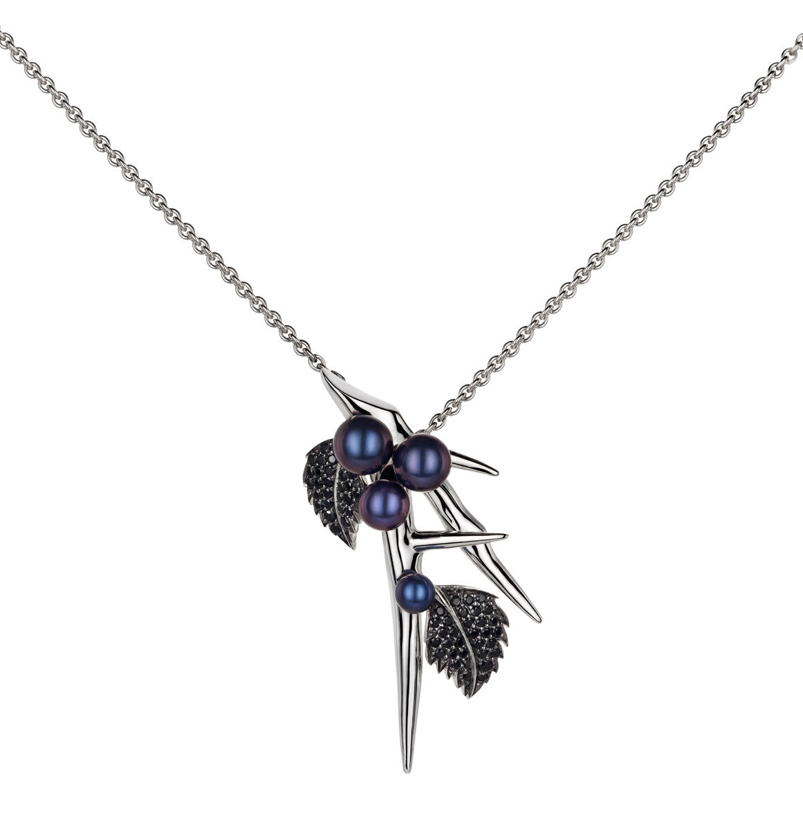 Shaun Leane Blackthorn Sterling Silver Black Spinel Pearl Drop Leaf Pendant - Silver