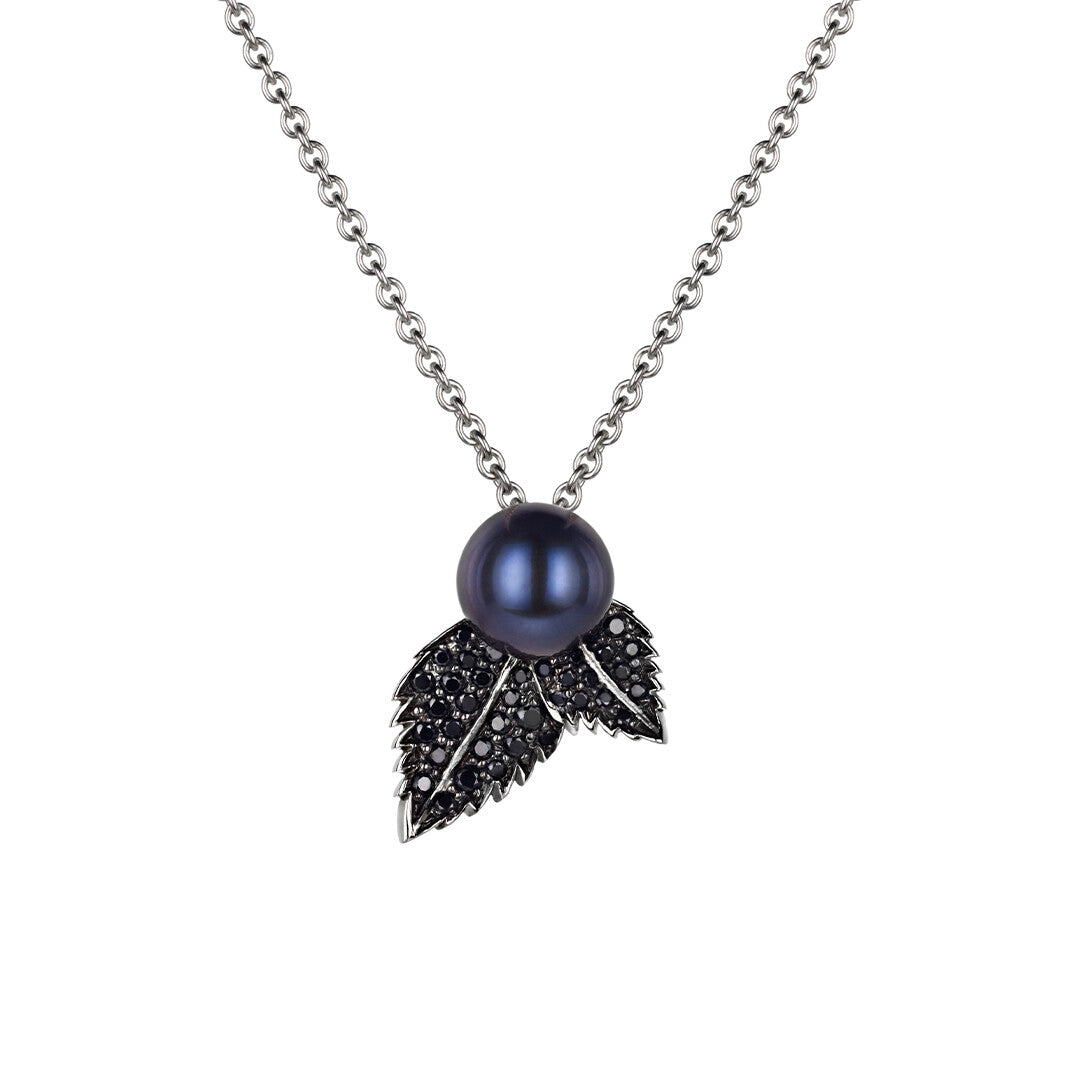 Shaun Leane Blackthorn Sterling Silver Black Spinel Pearl Leaf Pendant - Silver