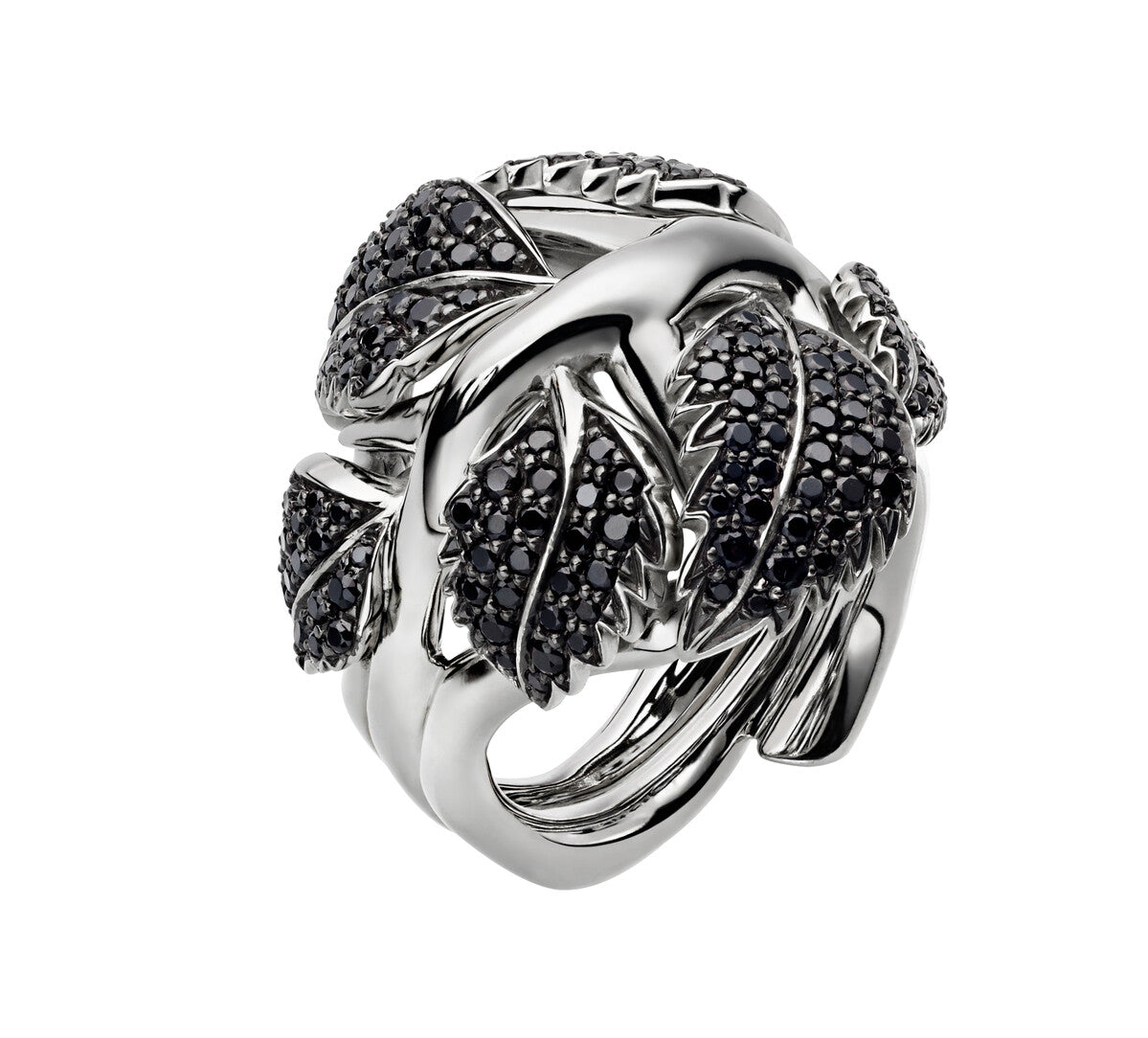 Shaun Leane Blackthorn Sterling Silver Black Spinnel Pearl Leaf Statement Ring - N