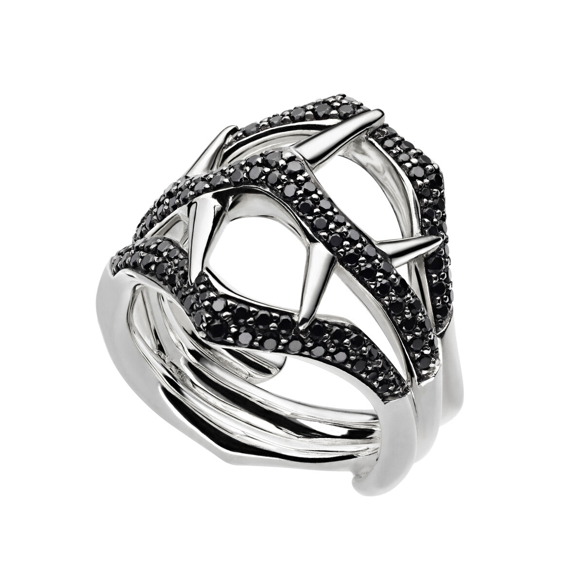 Shaun Leane Blackthorn Sterling Silver Black Spinnel Triple Ring - N