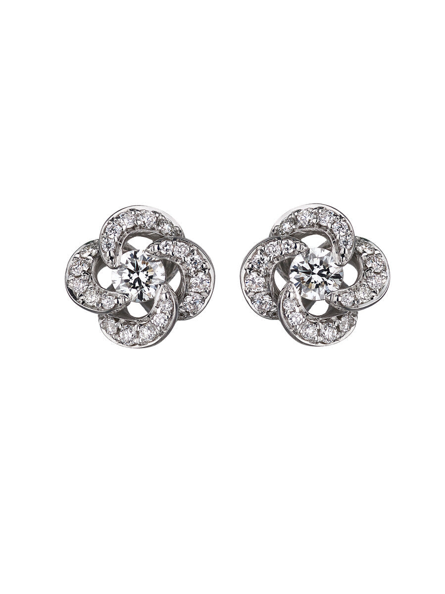 Shaun Leane Entwined 18ct White Gold Diamond Pave Petal Flower Stud Earrings - White Gold