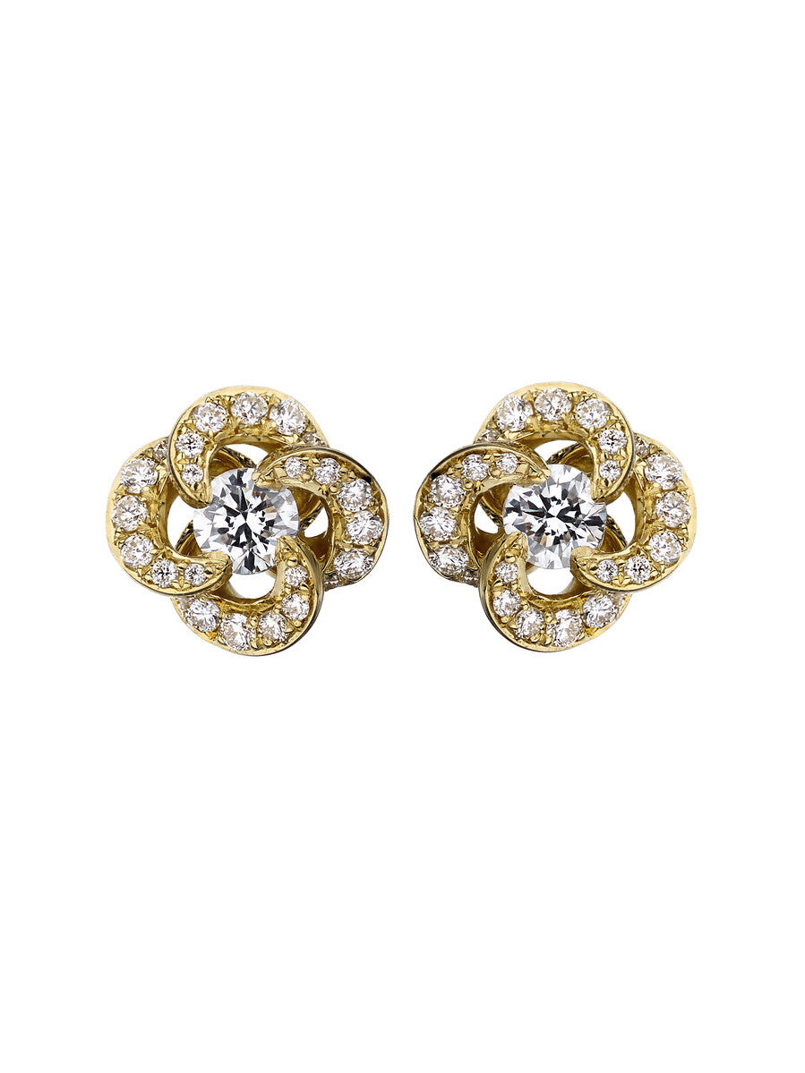 Shaun Leane Entwined 18ct Yellow Gold Diamond Pave Petal Flower Stud Earrings - Yellow Gold