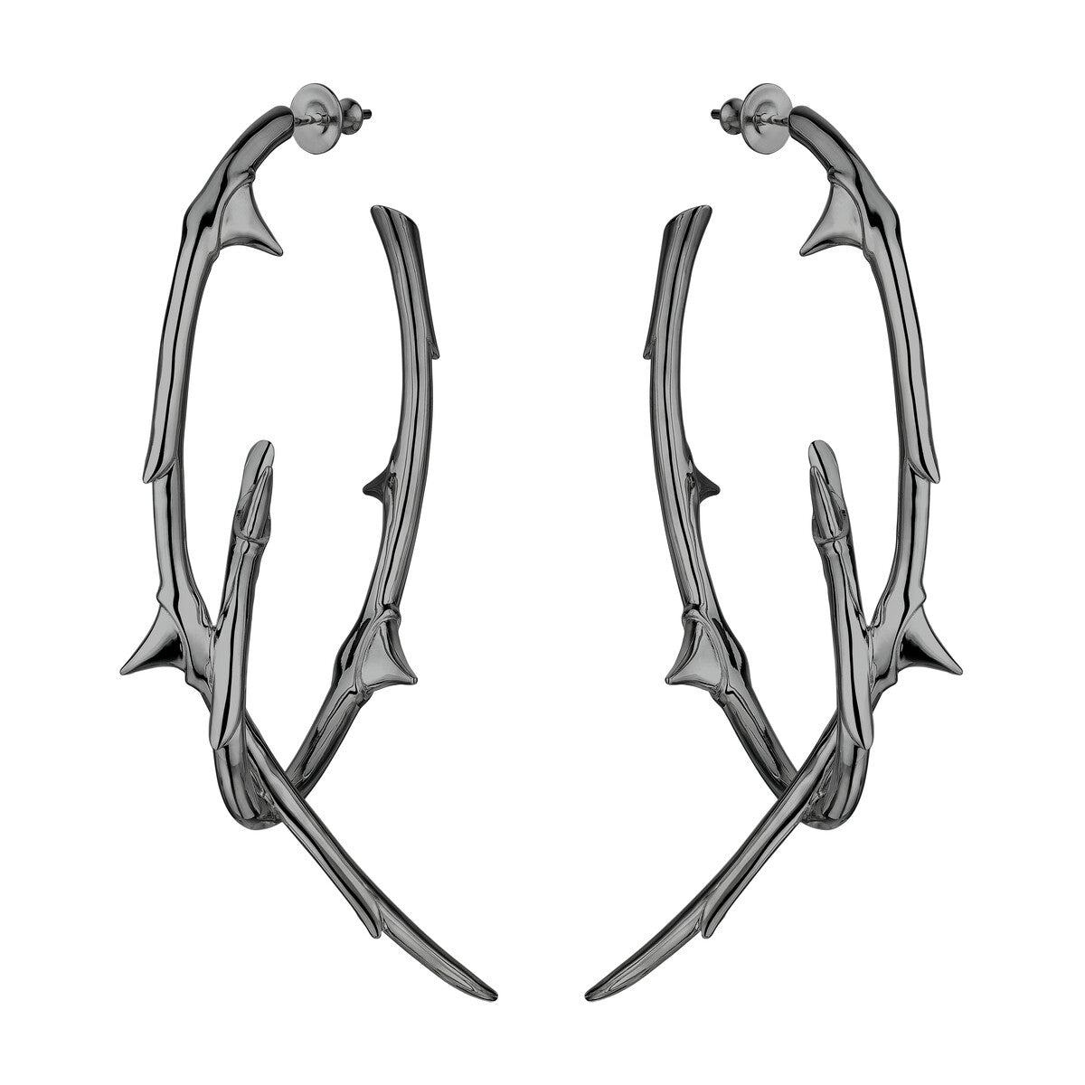 Shaun Leane Rose Thorn Sterling Silver Black Rhodium Statement Hoop Earrings - Black