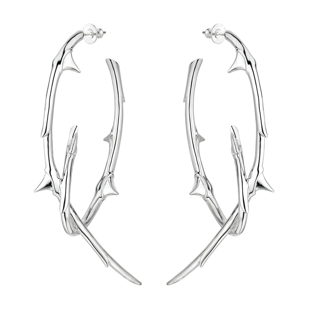 Shaun Leane Rose Thorn Sterling Silver Couture Statement Hoop Earrings - Silver