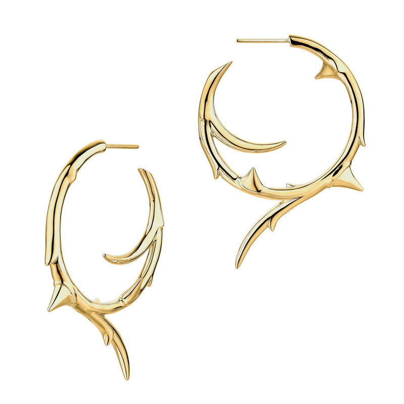 Shaun Leane Rose Thorn 18ct Yellow Gold Plated Sterling Silver Large Hoop Earrings - Gold