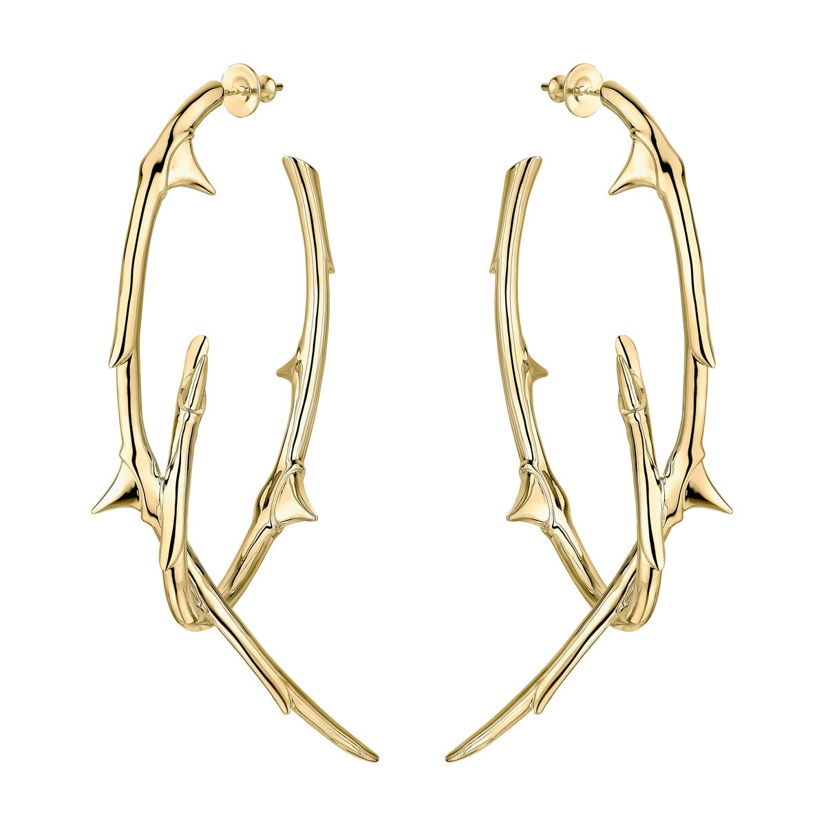 Shaun Leane Rose Thorn 18ct Yellow Gold Plated Sterling Silver Couture Statement Hoop Earrings - Gold