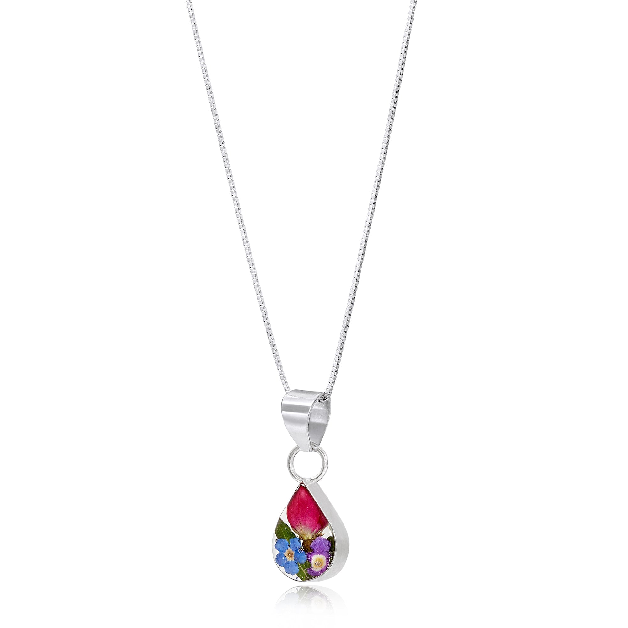 Shrieking Violet Sterling Silver Teardrop Mixed Flower Necklace - Option1 Value Silver
