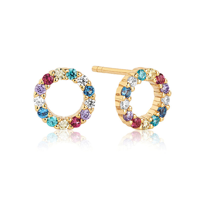 Sif Jakobs Biella 18ct Gold Plated Sterling Silver Multicolour Zirconia Piccolo Stud Earrings - Silver