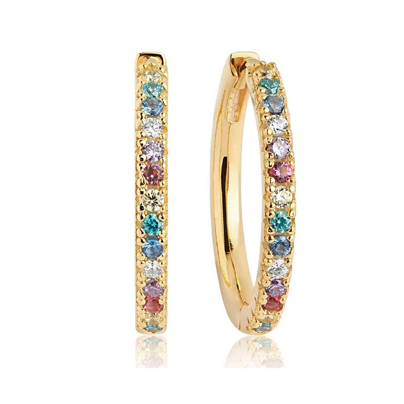 Sif Jakobs Ellera 18ct Gold Plated Sterling Silver Multicolour Zirconia Grande Hoop Earrings - Silver