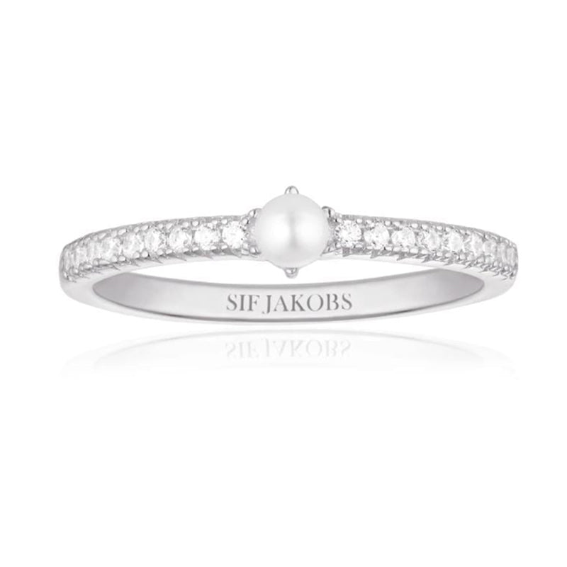 Sif Jakobs Ellera Sterling Silver Freshwater Pearl White Zirconia Band Ring - 50