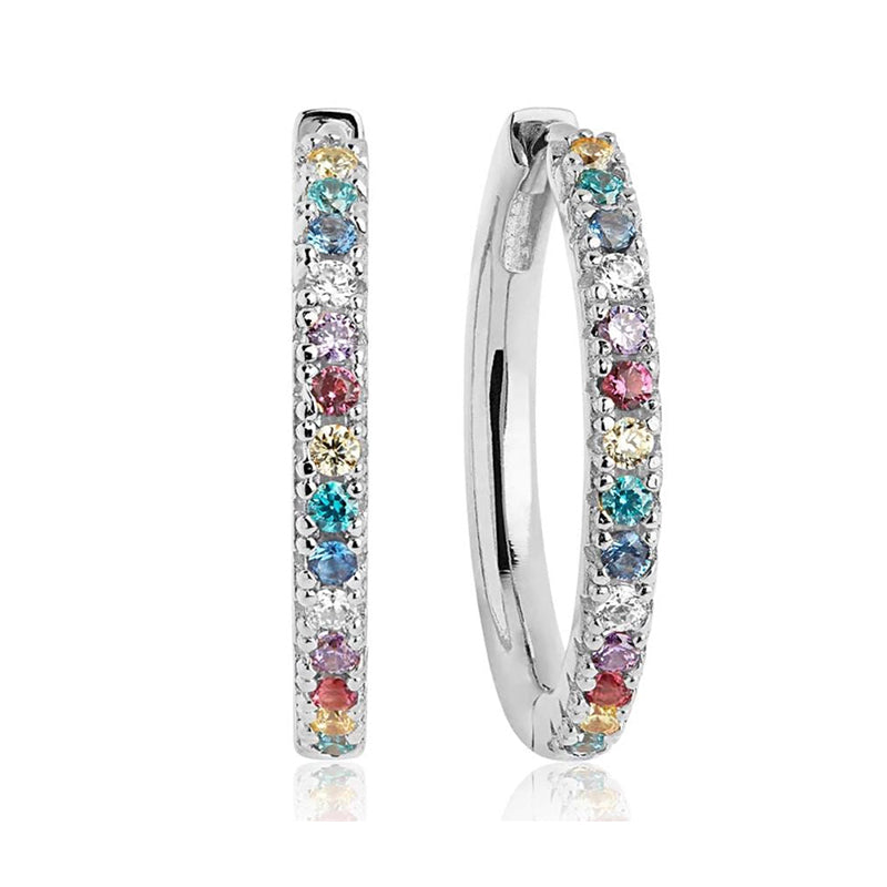 Sif Jakobs Ellera Sterling Silver Multicolour Zirconia Grande Hoop Earrings - Silver