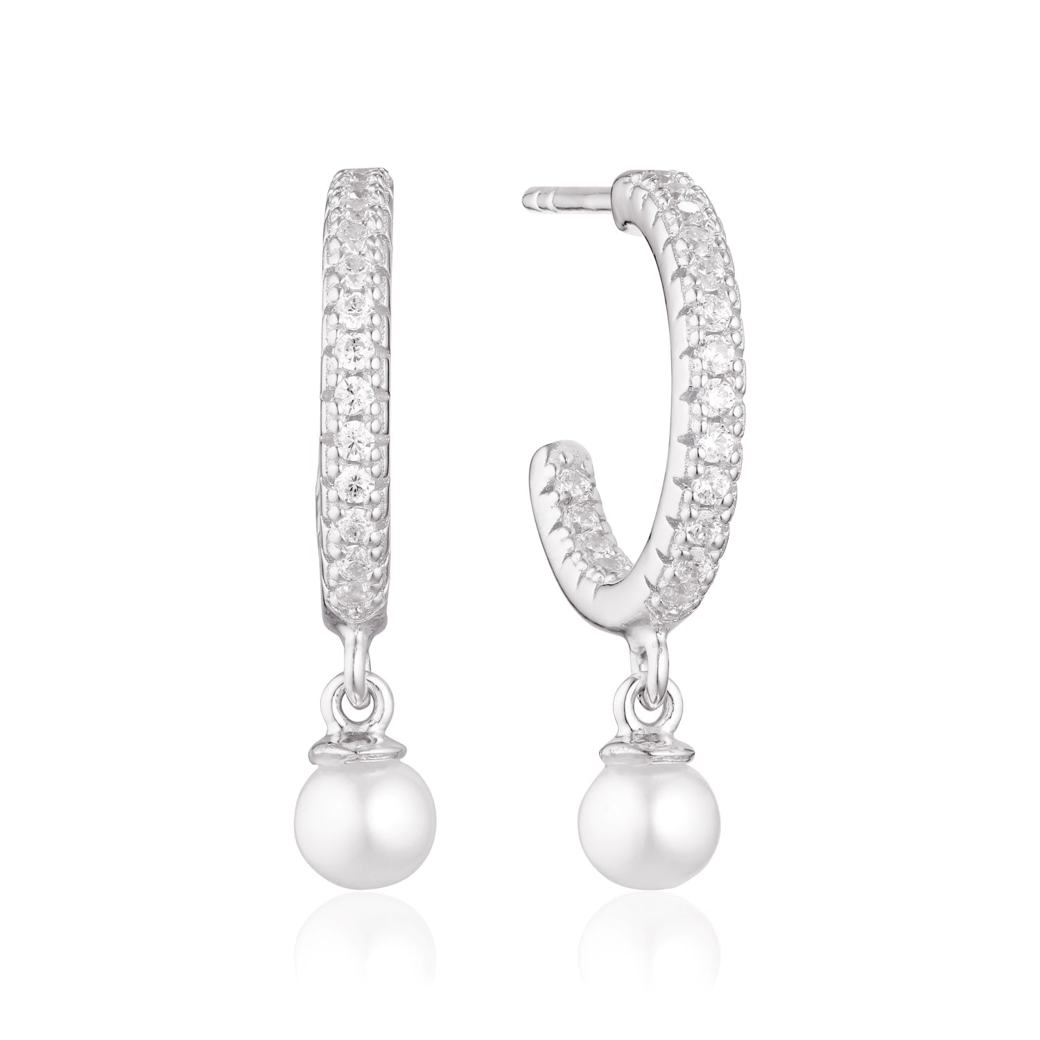 Sif Jakobs Ellera Sterling Silver White Zirconia Freshwater Pearl Hoop Earrings - Silver