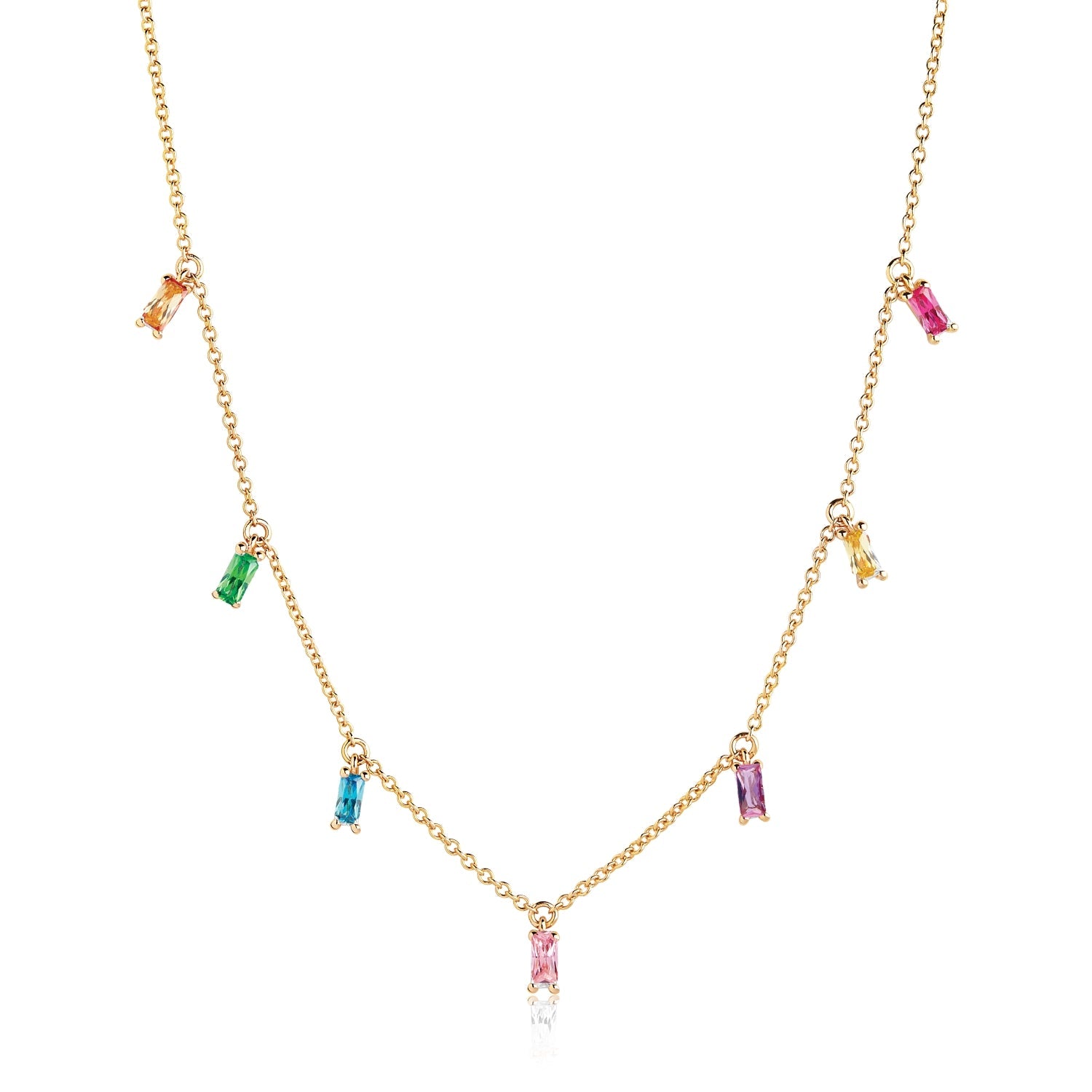 Sif Jakobs Princess 18ct Gold Plated Sterling Silver Multicolour Zirconia Baguette Necklace - Silver