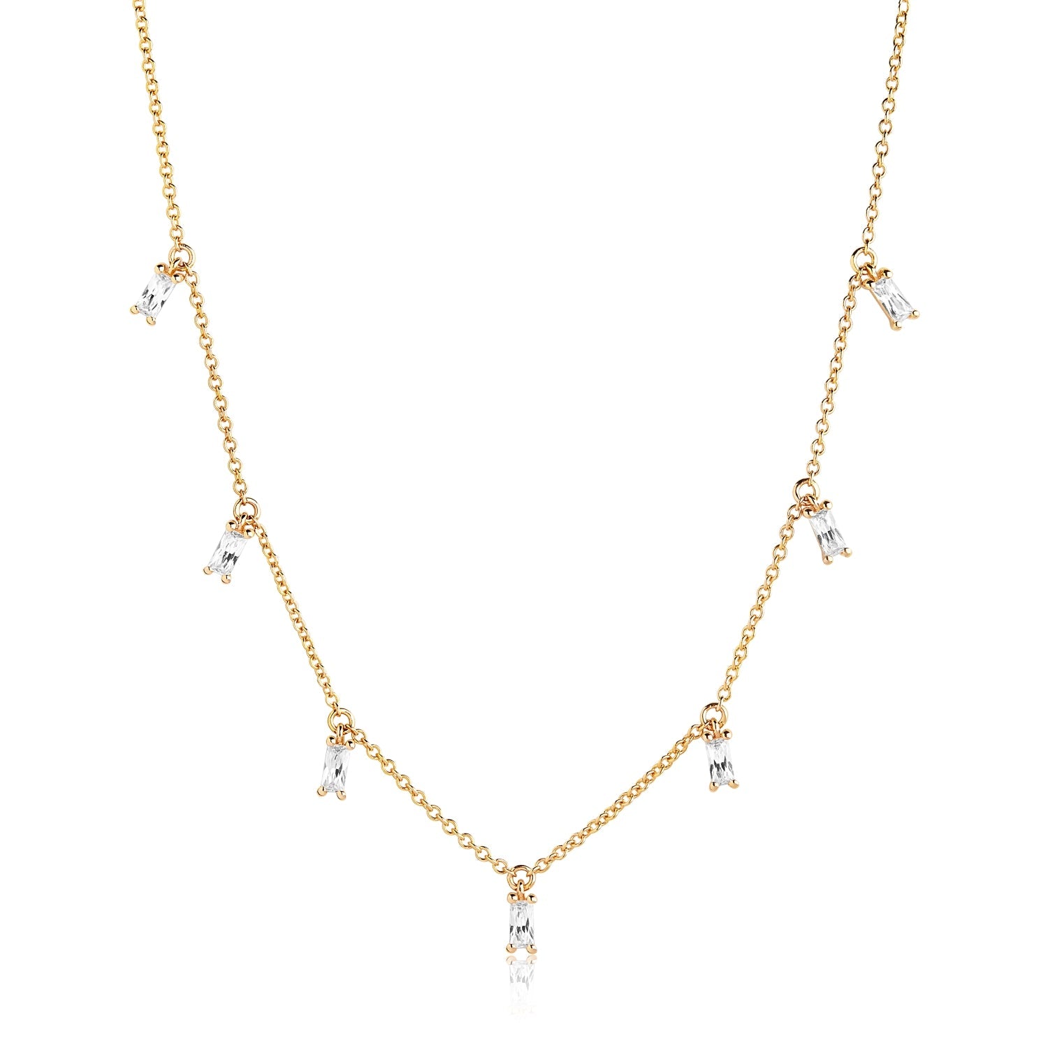 Sif Jakobs Princess 18ct Gold Plated Sterling Silver White Zirconia Baguette Necklace - Silver