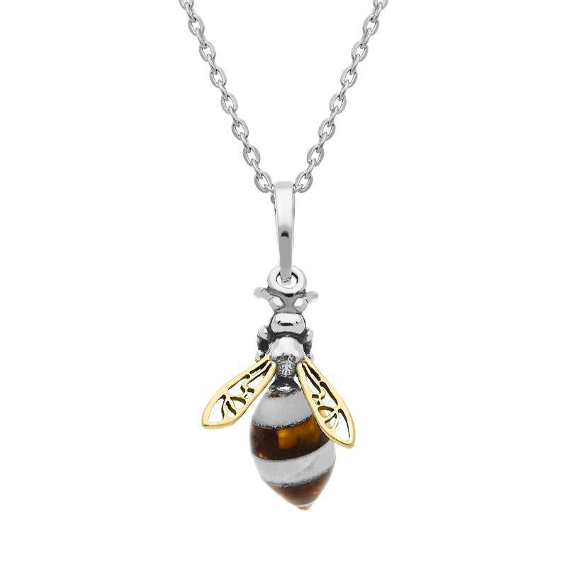 Yellow Gold Plated Sterling Silver Amber Bee Necklace - Silver
