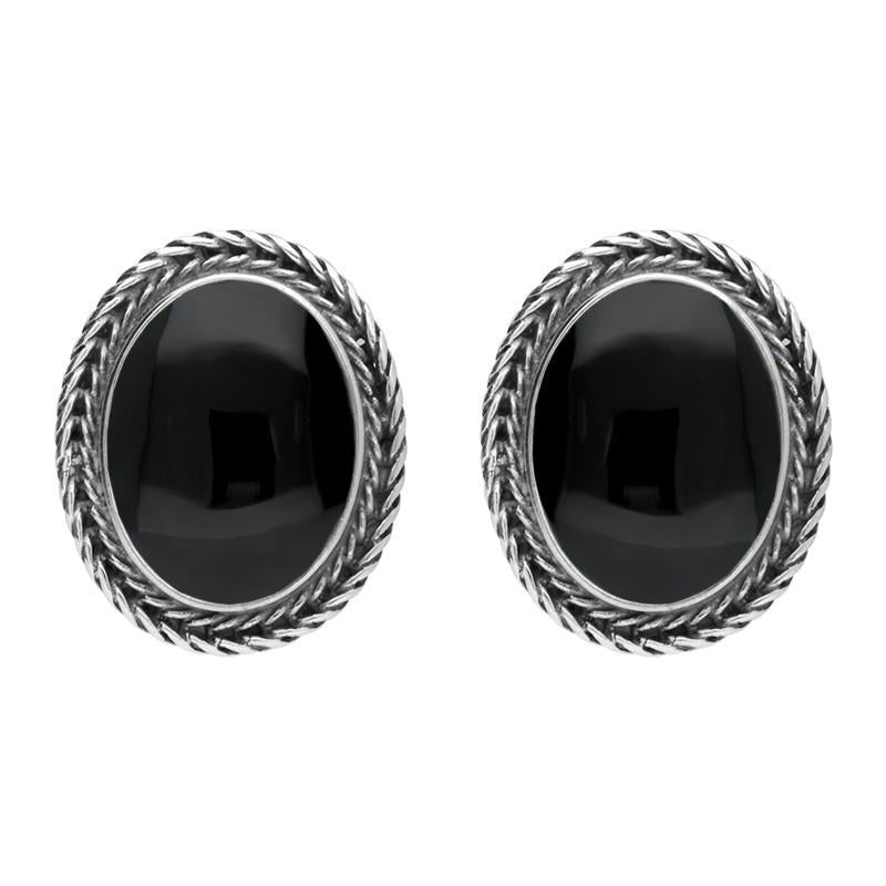 Sterling Silver Whitby Jet Foxtail Large Oval Stud Earrings D