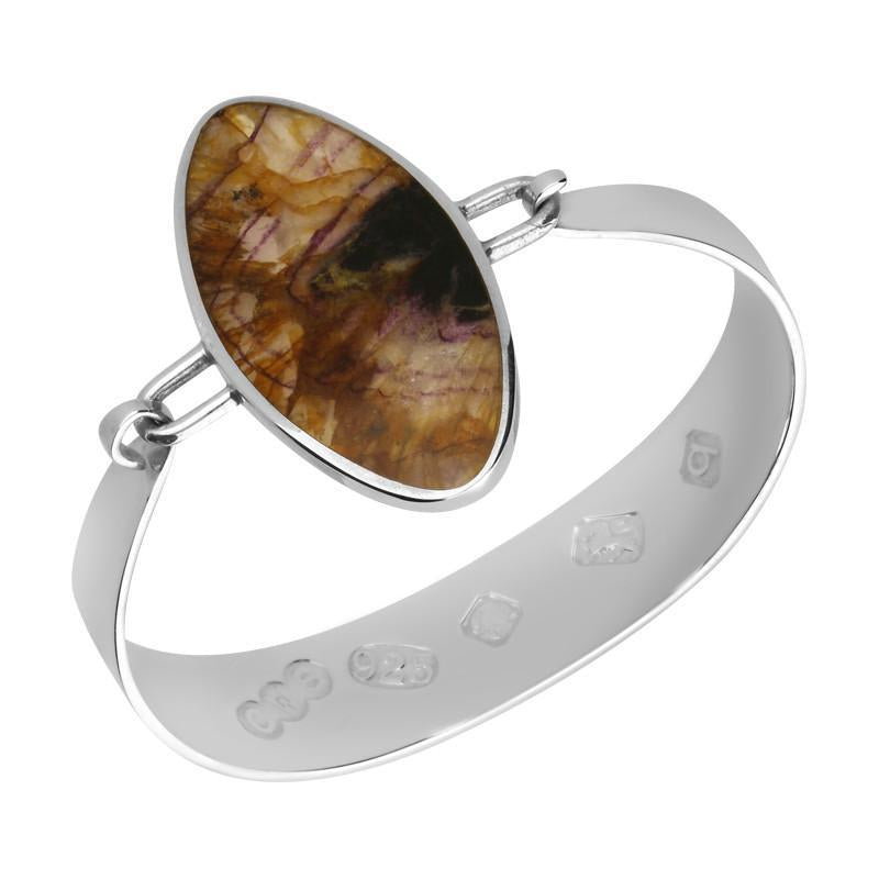 Sterling Silver Blue John Large Portrait Oval Bangle - Silver