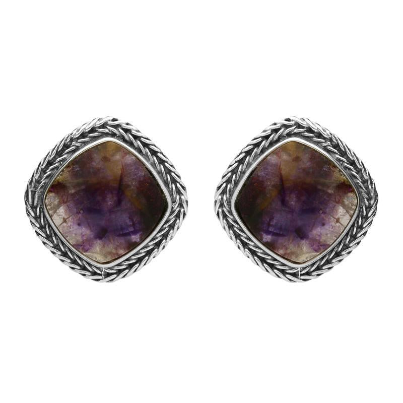Sterling Silver Blue John Cushion Foxtail Stud Earrings - Option1 Value Silver