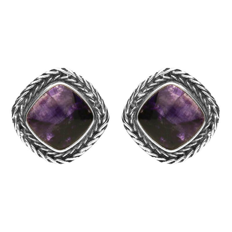 Sterling Silver Blue John Foxtail Cushion Stud Earrings D - Option1 Value Silver