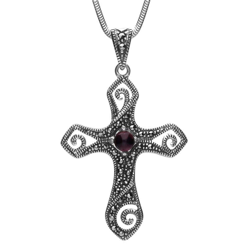 Sterling Silver Blue John Marcasite Swirl Cross Necklace - Silver