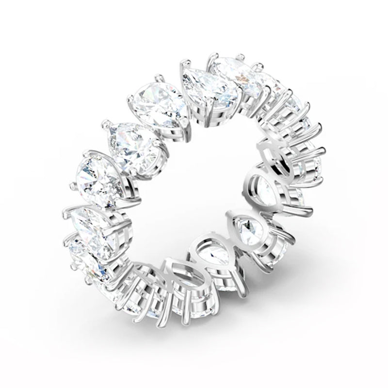 Swarovski Vittore Rhodium Plated Pear Cut Crystal Ring Size 58 - Silver