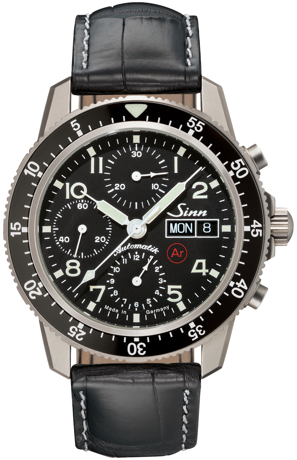 Sinn Watch 103 Ti Ar Titanium Aligator Black White Stitch - Black