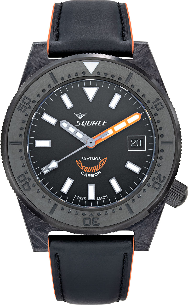 Squale Watch T183 Orange Forged Carbon Leather