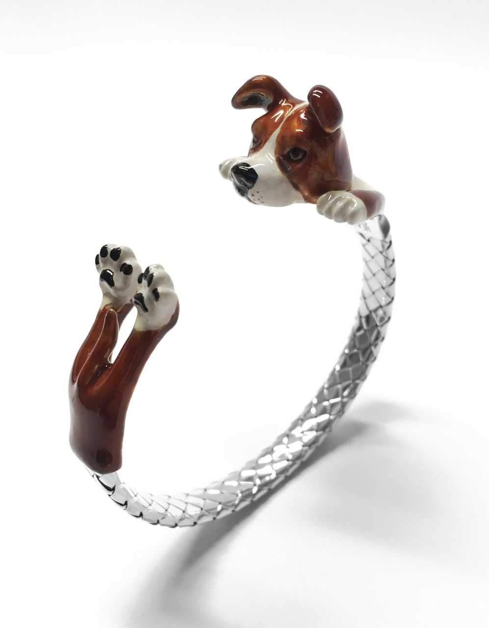 Dog Fever Sterling Silver Enamelled American Staffordshire Hug Bracelet