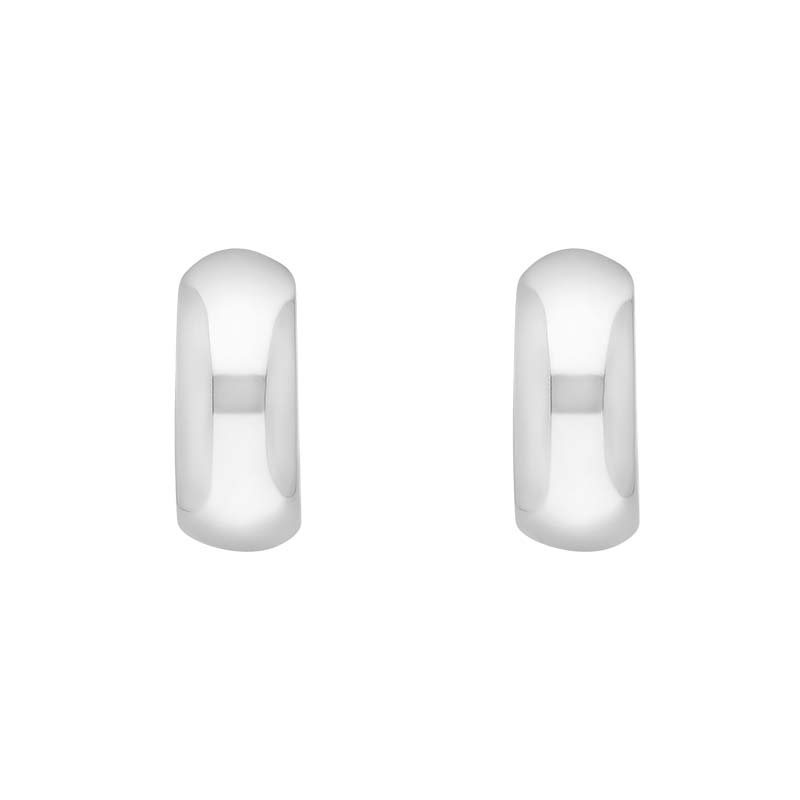 Sterling Silver 15x14mm Oval Domed Hoop Earrings - Silver