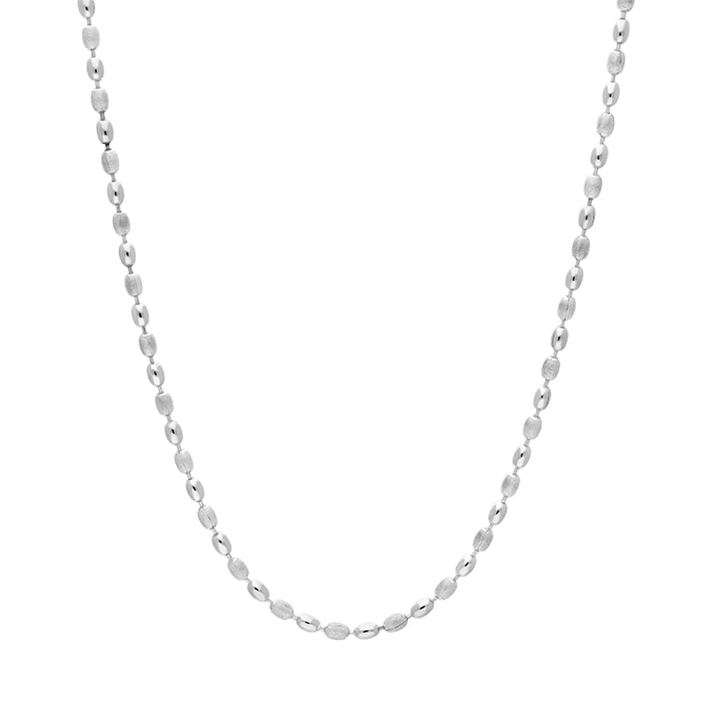 Sterling Silver 16 Inch Polished and Satin Finish Oval Bead Link Chain - Silver