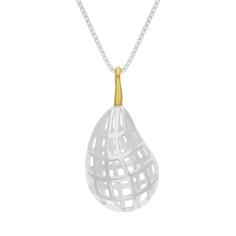 Sterling Silver 18ct Yellow Gold Plated Chatsworth Garden Pear Large Pendant D - Silver