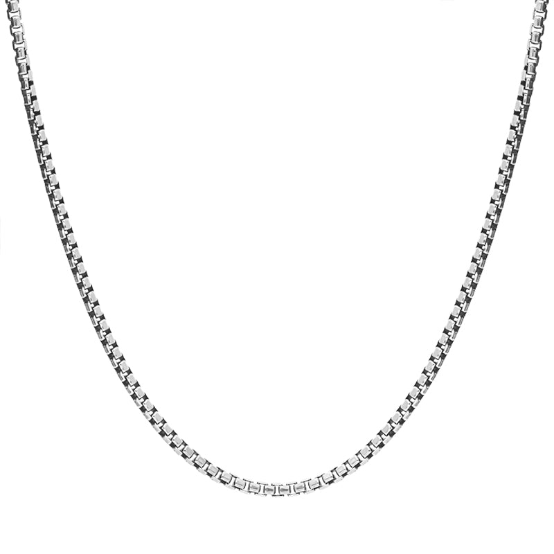 Sterling Silver 24 Inch Oxidised Rounded Box Chain - Silver