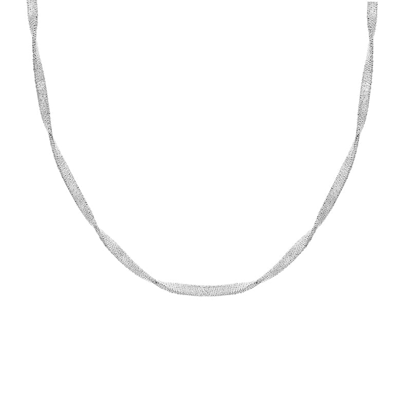 Sterling Silver 42cm Satin Finish Twisted Necklet Chain - Silver
