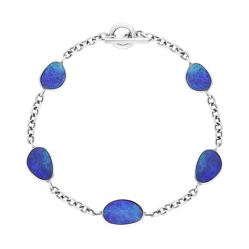 Sterling Silver 5 Stone Opal Doublet Abstract Bracelet D