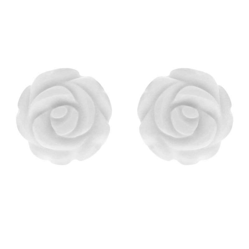Sterling Silver Agate Tuberose 8mm White Desert Rose Stud Earrings - Silver