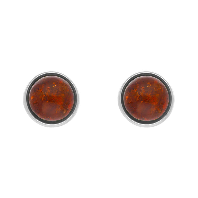 Sterling Silver Amber 4mm Round Stud Earrings - Silver
