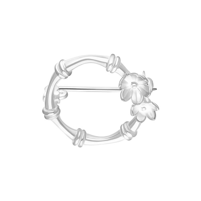 Sterling Silver Bamboo Flower Brooch D - Silver