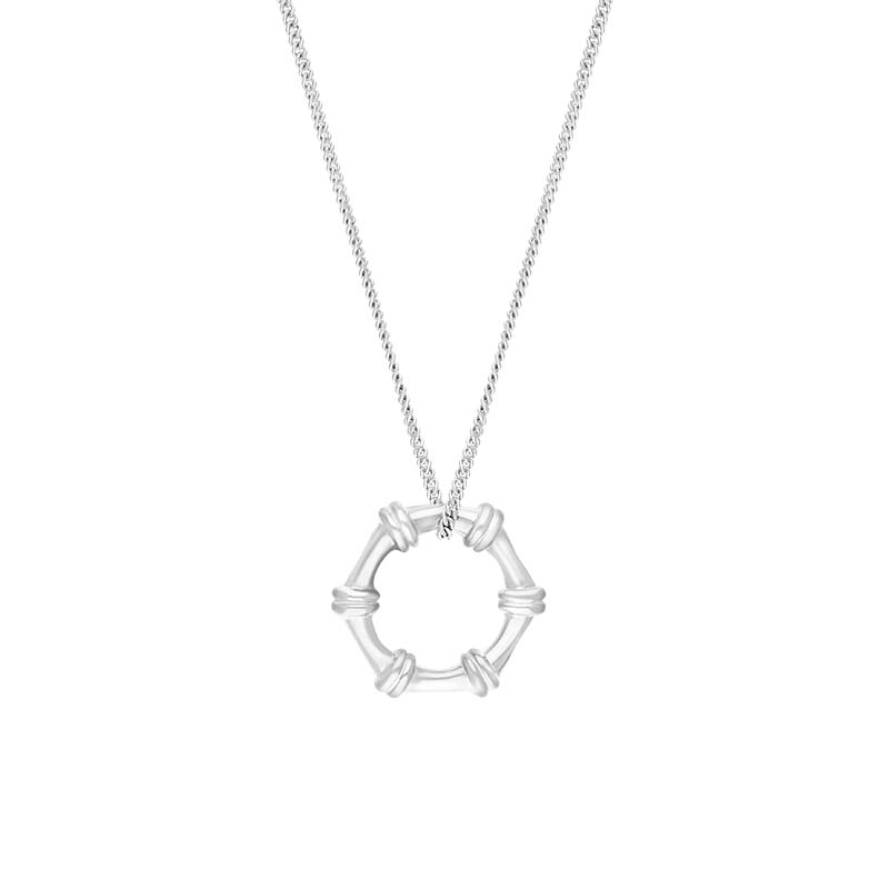 Sterling Silver Bamboo Open Circle Pendant Necklace D - Silver