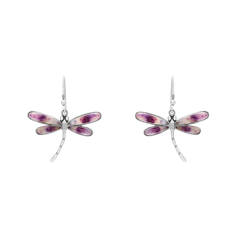 Sterling Silver Blue John Dragonfly Drop Earrings - Silver