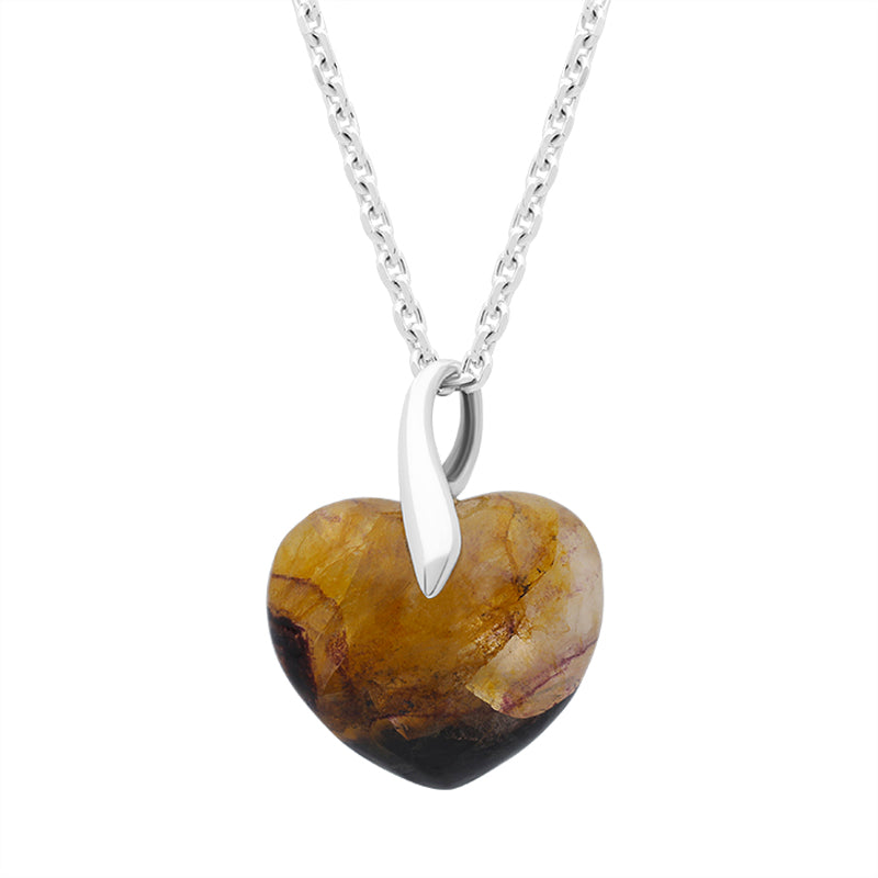 Sterling Silver Blue John Leaf Bail Medium Carved Heart Necklace - Silver