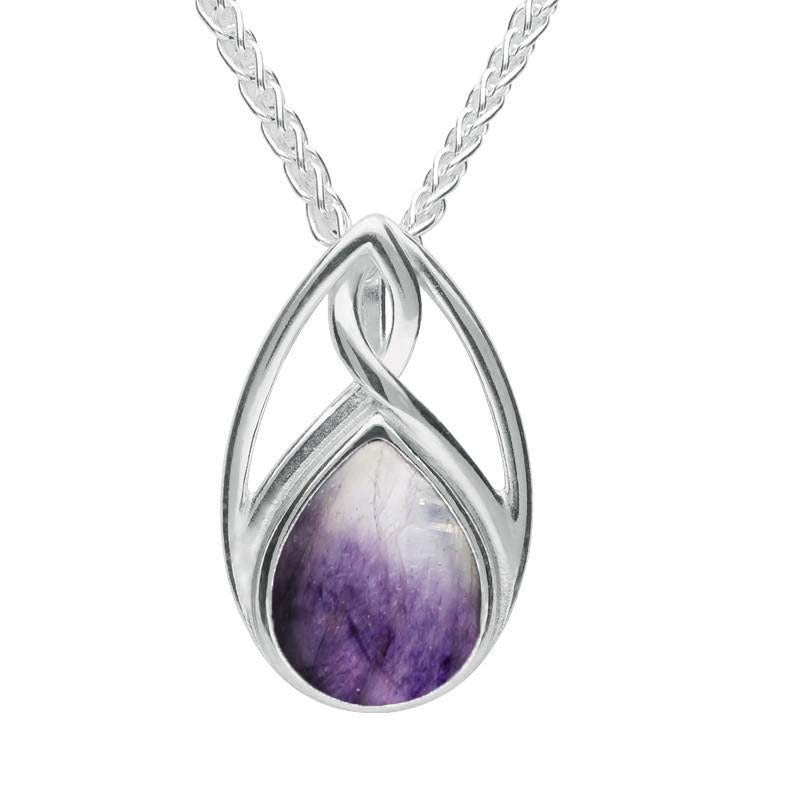 Sterling Silver Blue John Pear Shaped Celtic Twist Drop Necklace - Silver