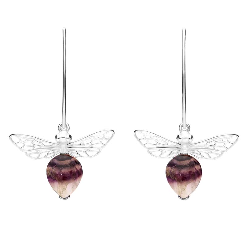 Sterling Silver Blue John Bee Small Hook Earrings - Silver