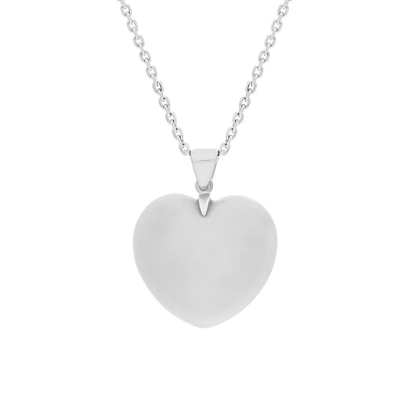 Sterling Silver Carrara Marble Slim Bail Large Carved Heart Necklace D - Silver