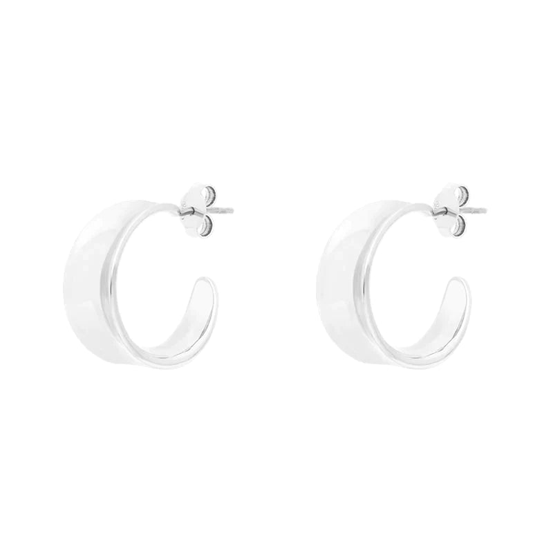 Sterling Silver Concave Hoop Earrings D - Silver
