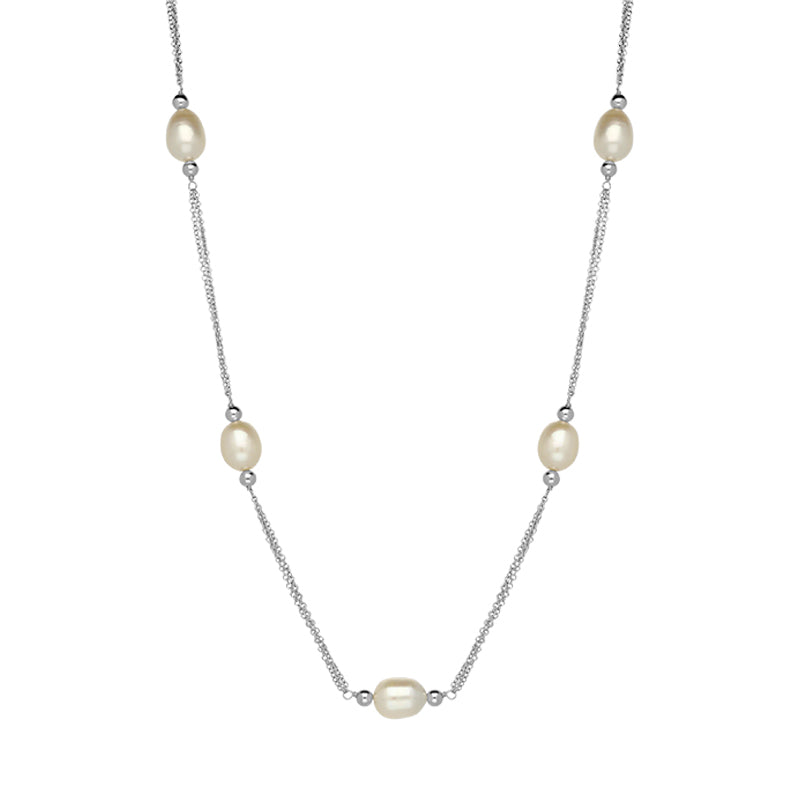 Sterling Silver Freshwater Pearl Necklet - Silver