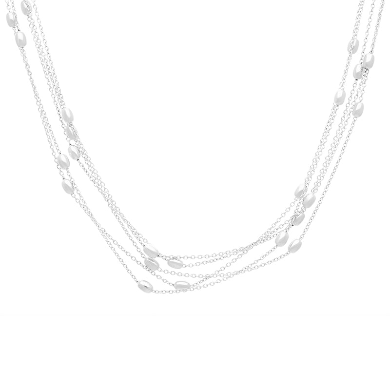 Sterling Silver Oval Bead Multi Chain Necklet D - Silver