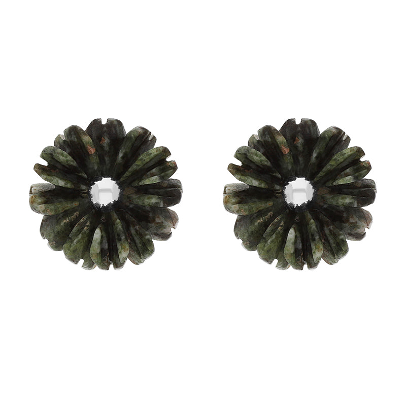 Sterling Silver Preseli Blue Stone Tuberose 10mm Stud Earrings - Silver