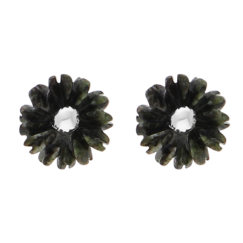 Sterling Silver Preseli Blue Stone Tuberose 6mm Stud Earrings - Silver