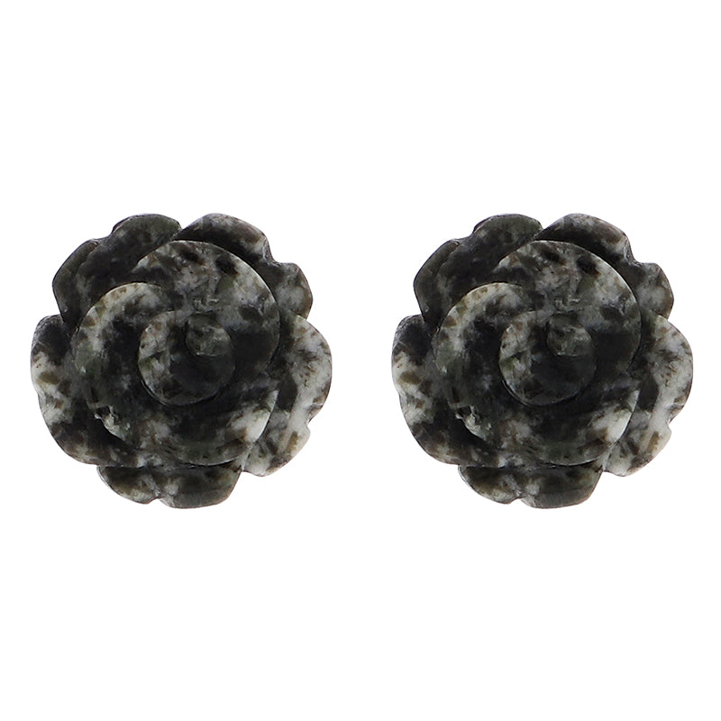 Sterling Silver Preseli Blue Stone Tuberose Flower 10mm Stud Earrings - Silver